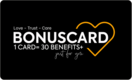 BONUSCARD logo with a yellow heart outline on black background